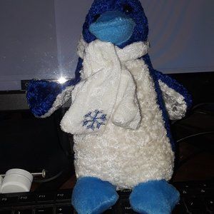 Genich Intl blue and white penguin with snowflake scarf plush 8 in.
